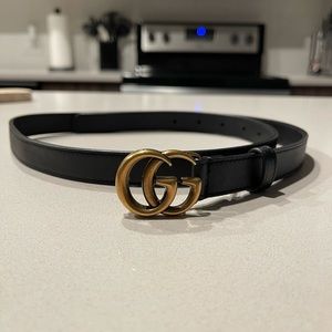 GUCCI Leather Belt with Double G Buckle